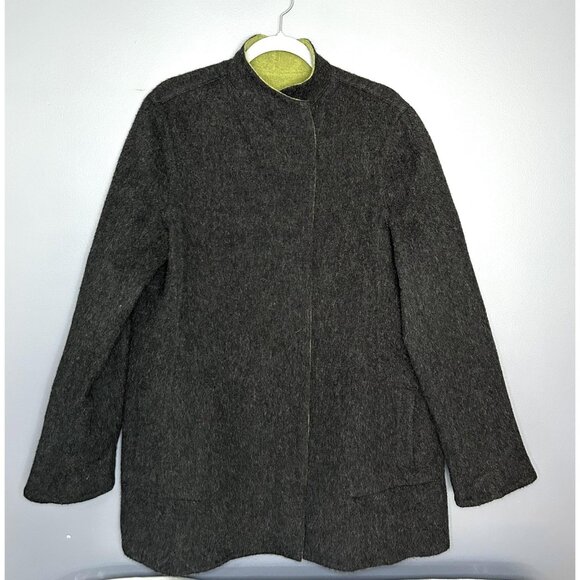 Beyond Threads Alpaca Coat Womens L Gray Green Reversible Wool Artsy Lagenlook - Picture 1 of 16
